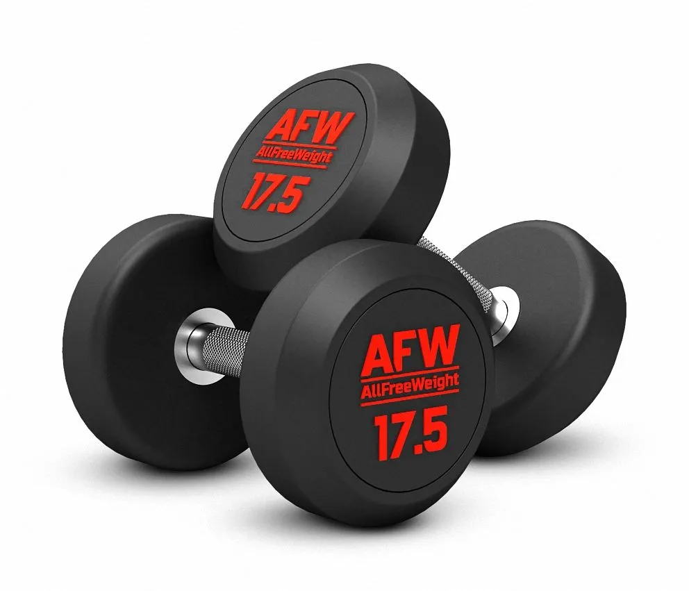 Haltères rondes monobloc en caoutchouc gamme R plus de AllFreeWeight – Image 8