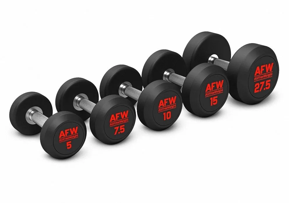 Haltères rondes monobloc en caoutchouc gamme R plus de AllFreeWeight