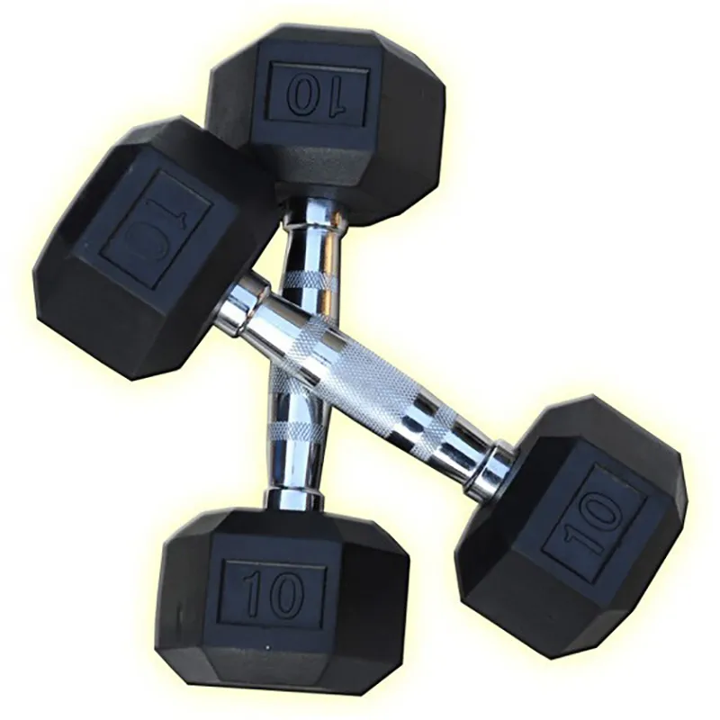 Haltères hexagonales chrome caoutchouc – Image 2