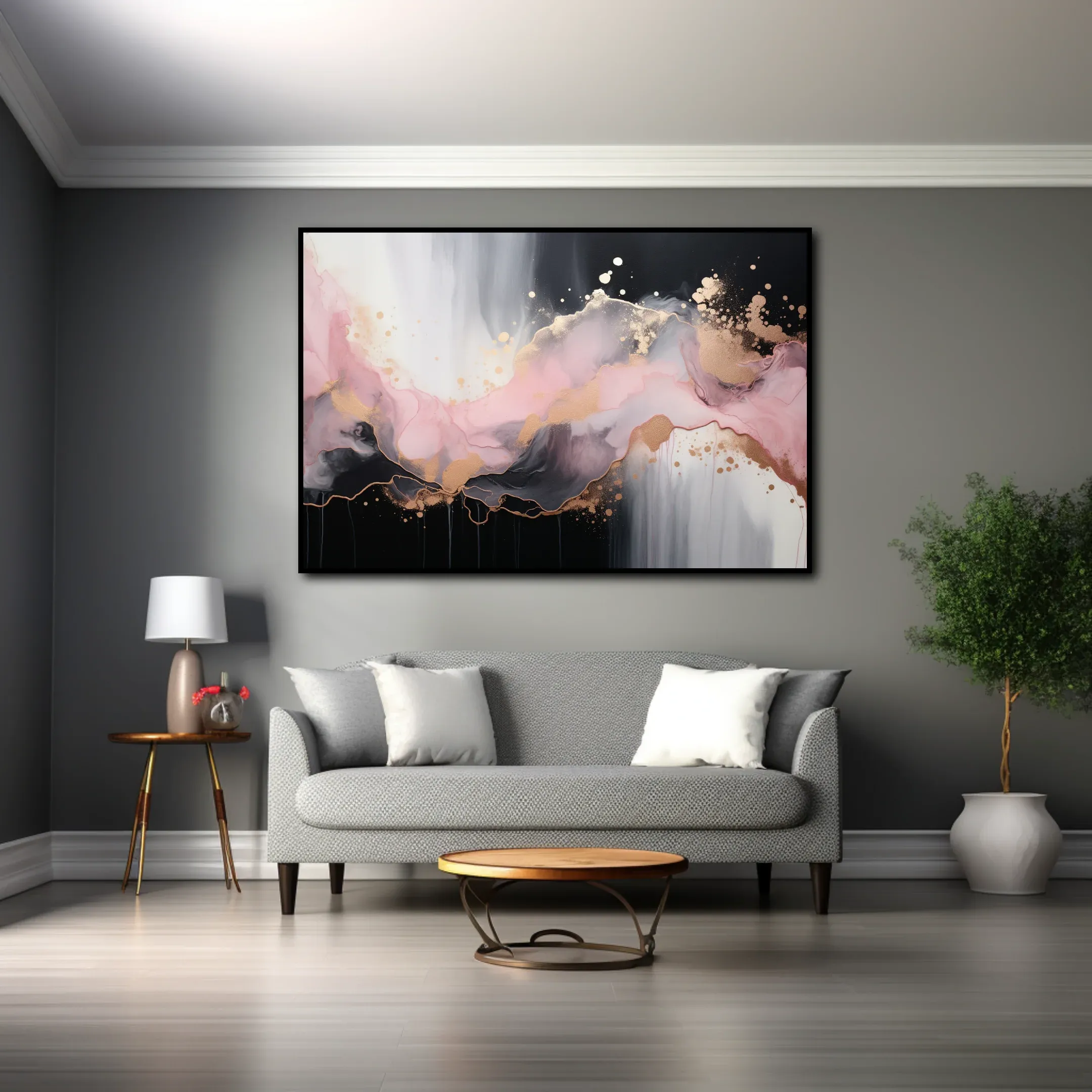 Tableau Abstrait Rose et Gris – Image 2