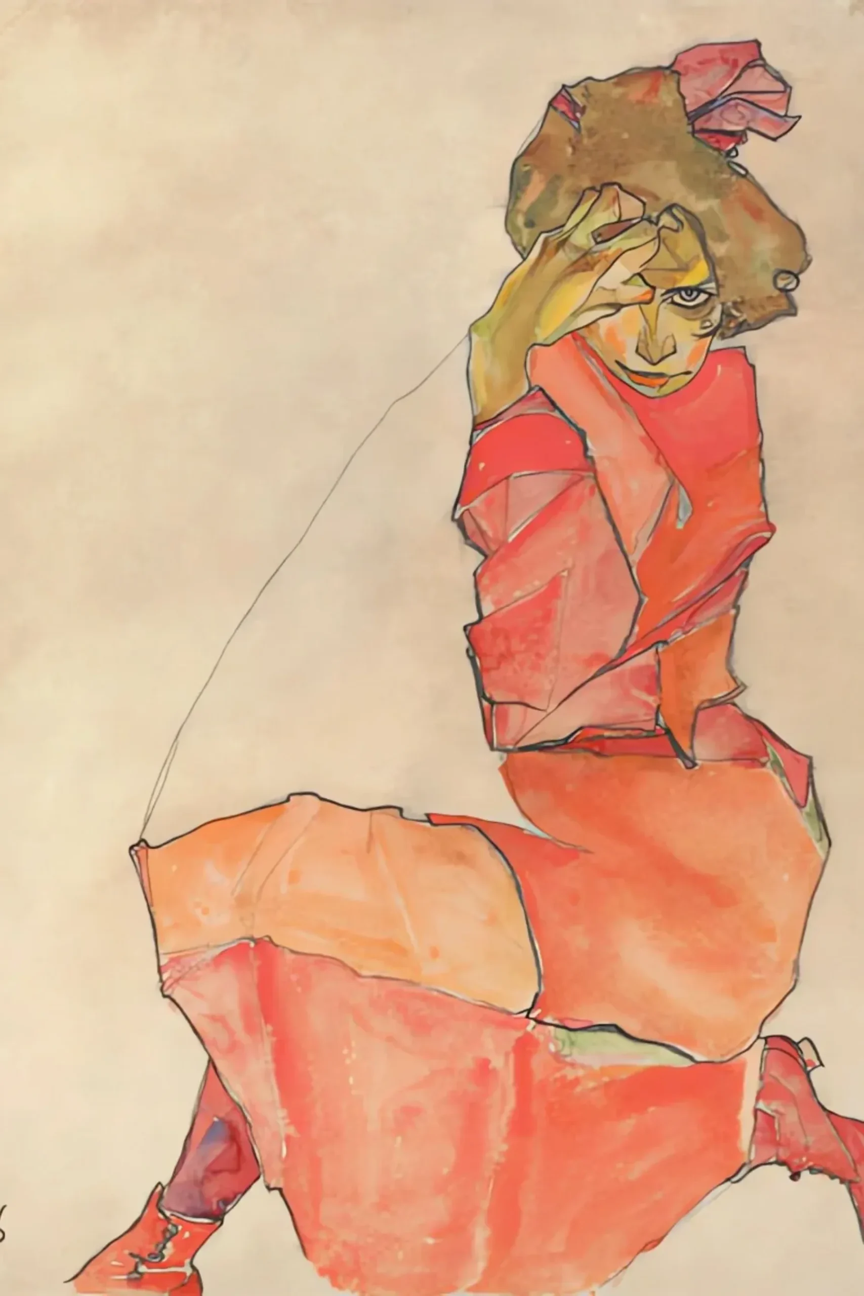 Femme agenouillée en robe - Egon Schiele – Image 3