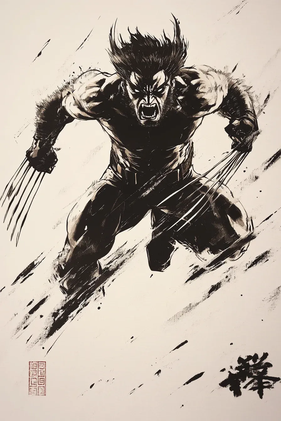 Tableau Wolverine X-men Encre chinoise – Image 3