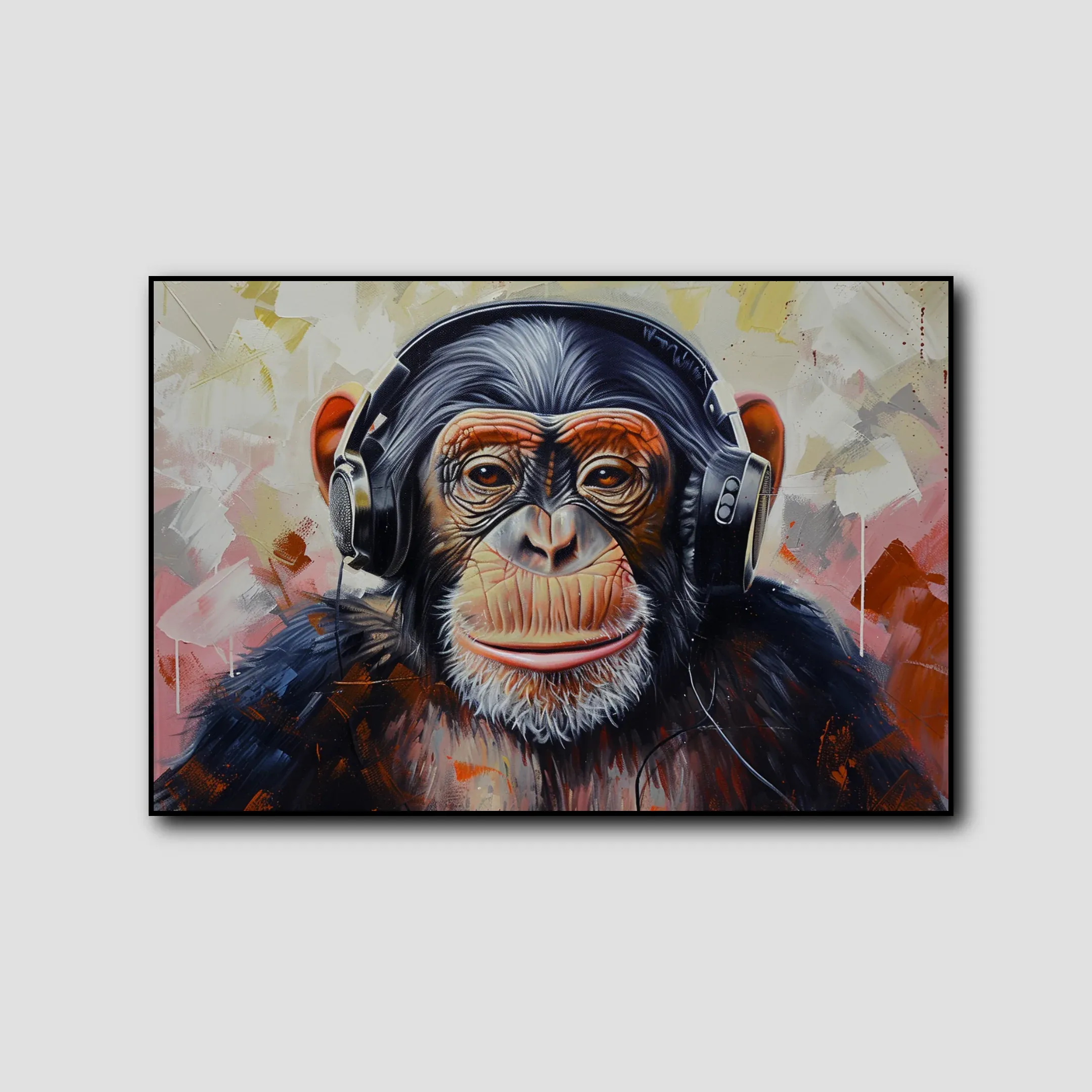 Tableau Singe Casque Musique