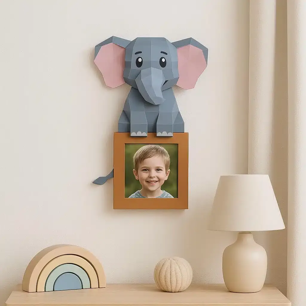Cadre photo d’un éléphant en papercraft 3D
