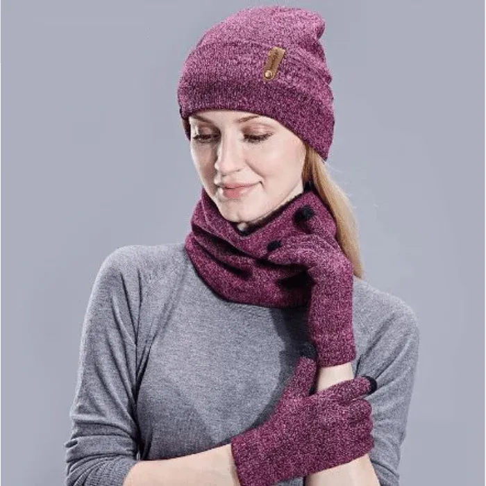Bonnet écharpe gants en coton