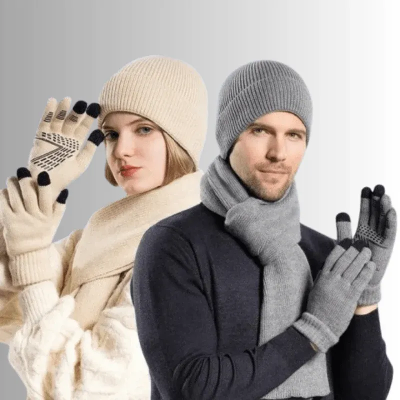 Ensemble bonnet écharpe et gants en acrylique