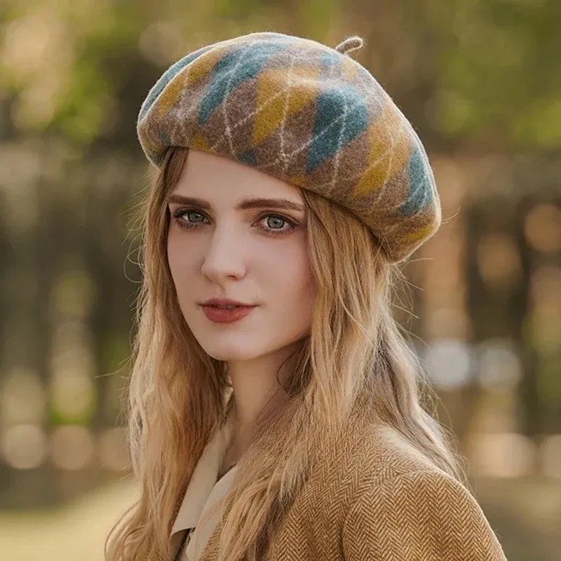 Béret en laine à Carreaux