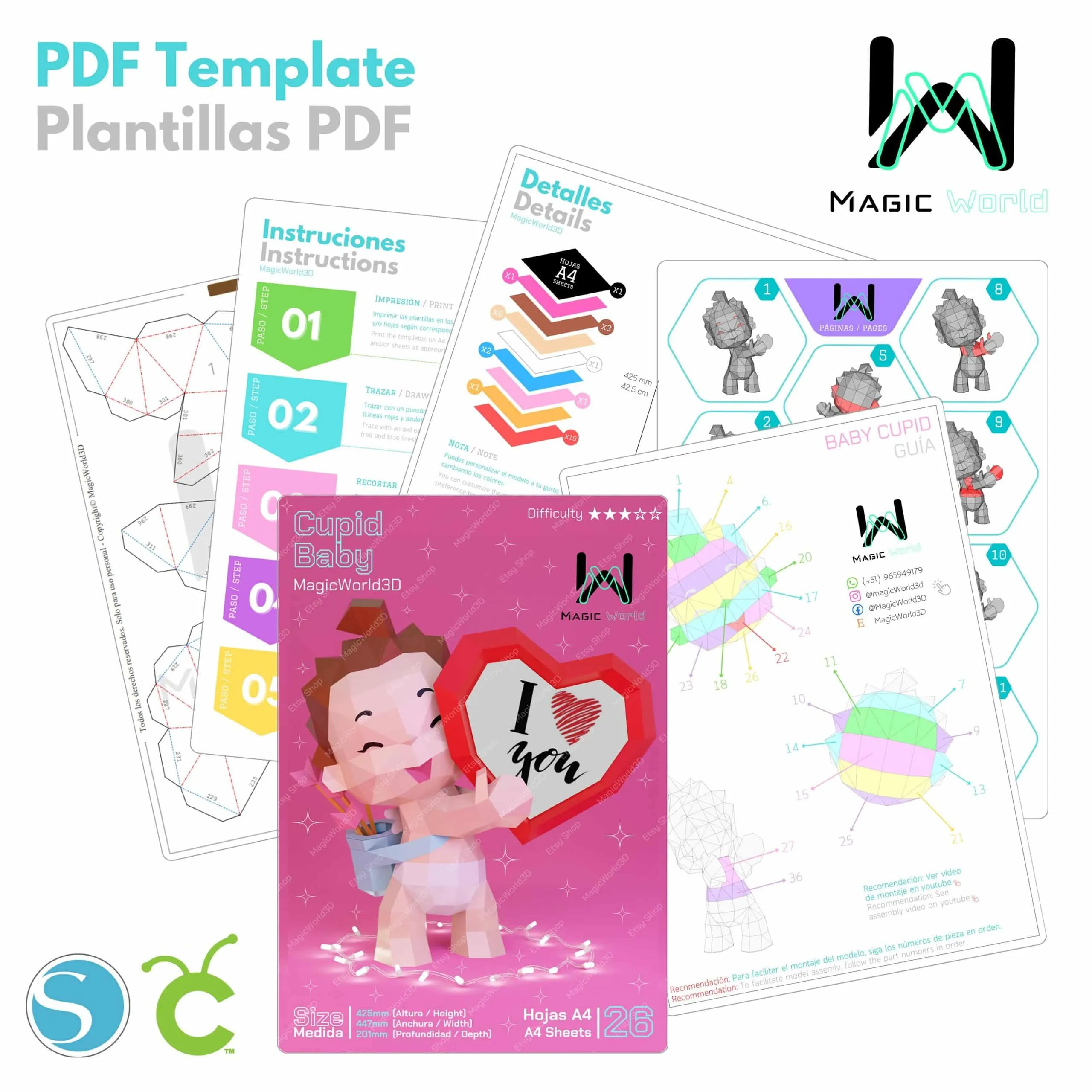 Papercraft de bébé Cupidon en origami 3D – Image 3