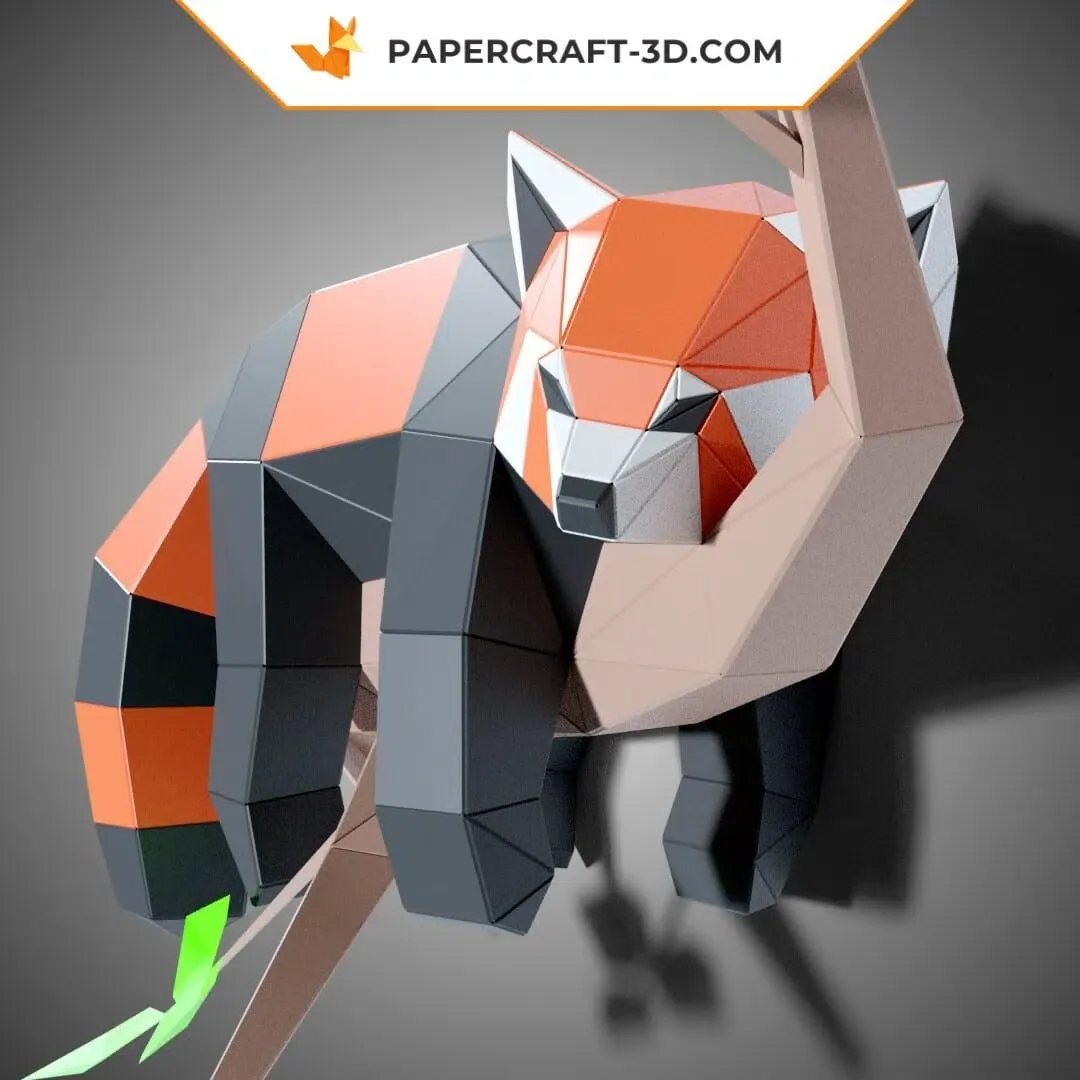Papercraft de panda roux paresseux allongé en origami 3D – Image 5