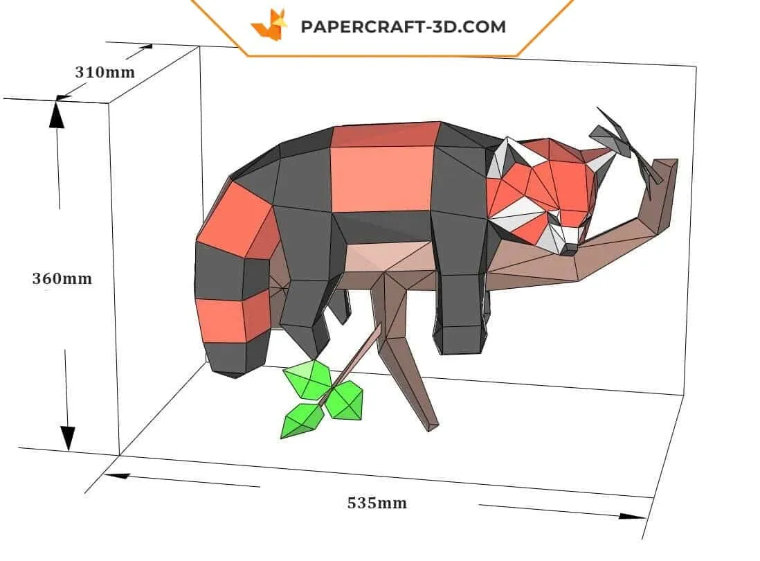 Papercraft de panda roux paresseux allongé en origami 3D – Image 8