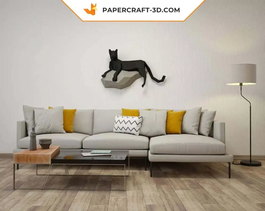Papercraft de panthère noire sur un rocher mural en origami 3D – Image 3