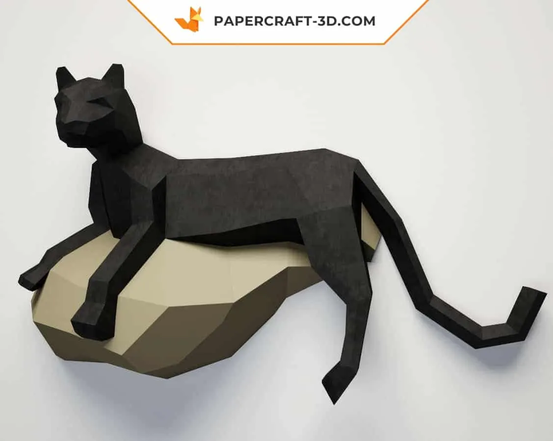 Papercraft de panthère noire sur un rocher mural en origami 3D – Image 4