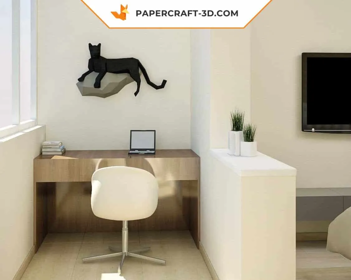 Papercraft de panthère noire sur un rocher mural en origami 3D – Image 6