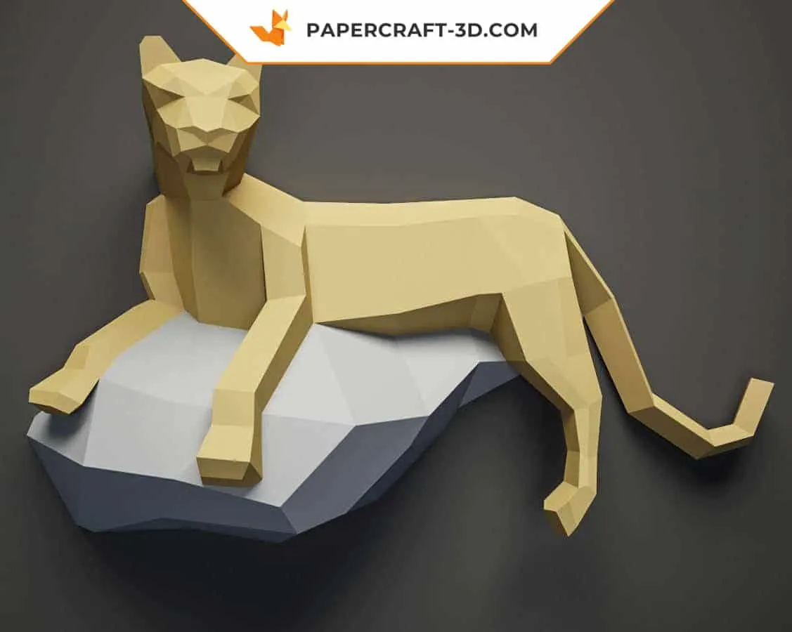 Papercraft de panthère noire sur un rocher mural en origami 3D – Image 8