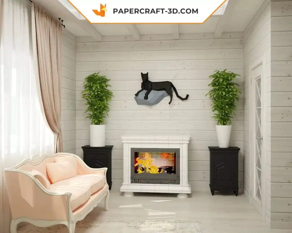 Papercraft de panthère noire sur un rocher mural en origami 3D – Image 9