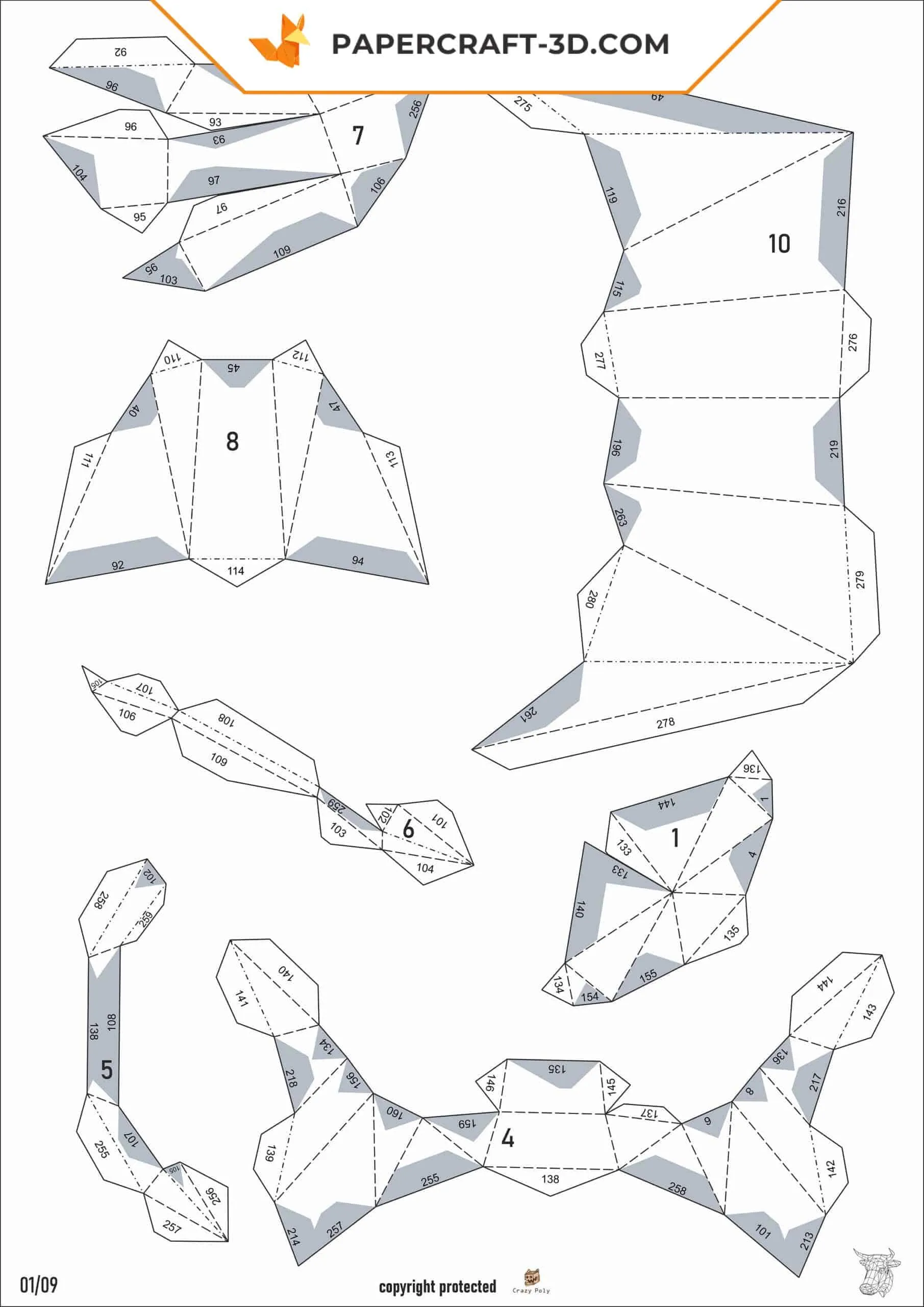 Papercraft tête de taureau en origami 3D – Image 7