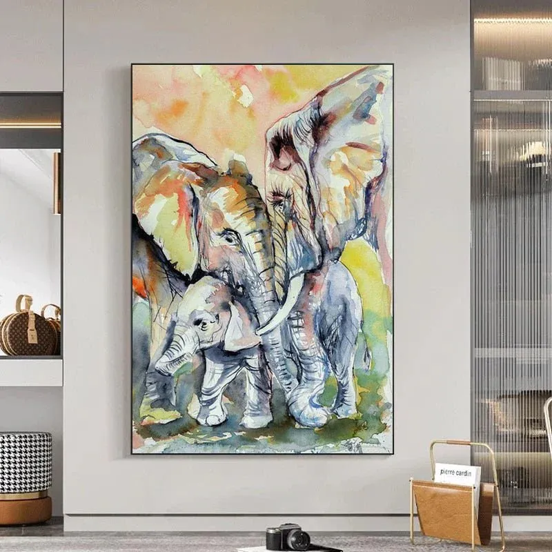 Peinture a l'Huile Famille d'Eléphant – Image 5