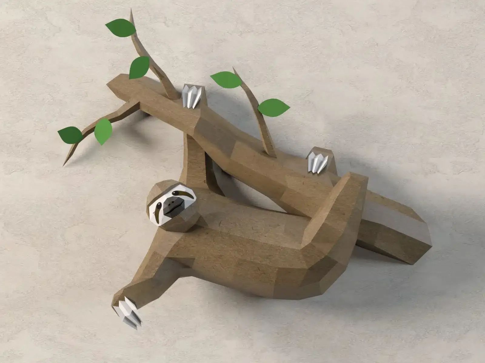 Papercraft de paresseux sur branche en origami