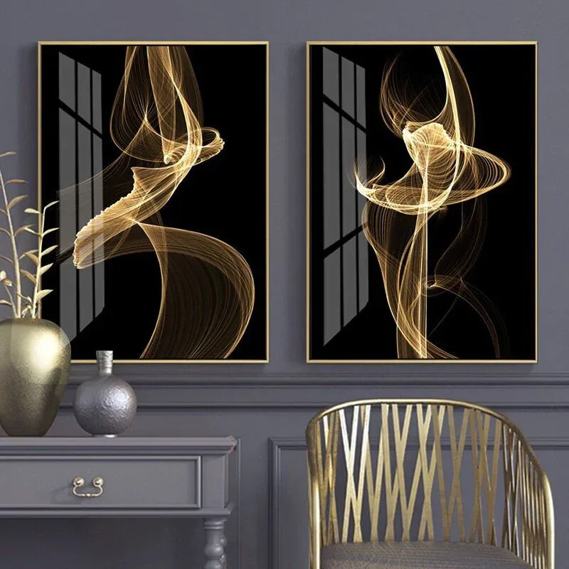 Tableau Abstrait Noir et Or – Image 3