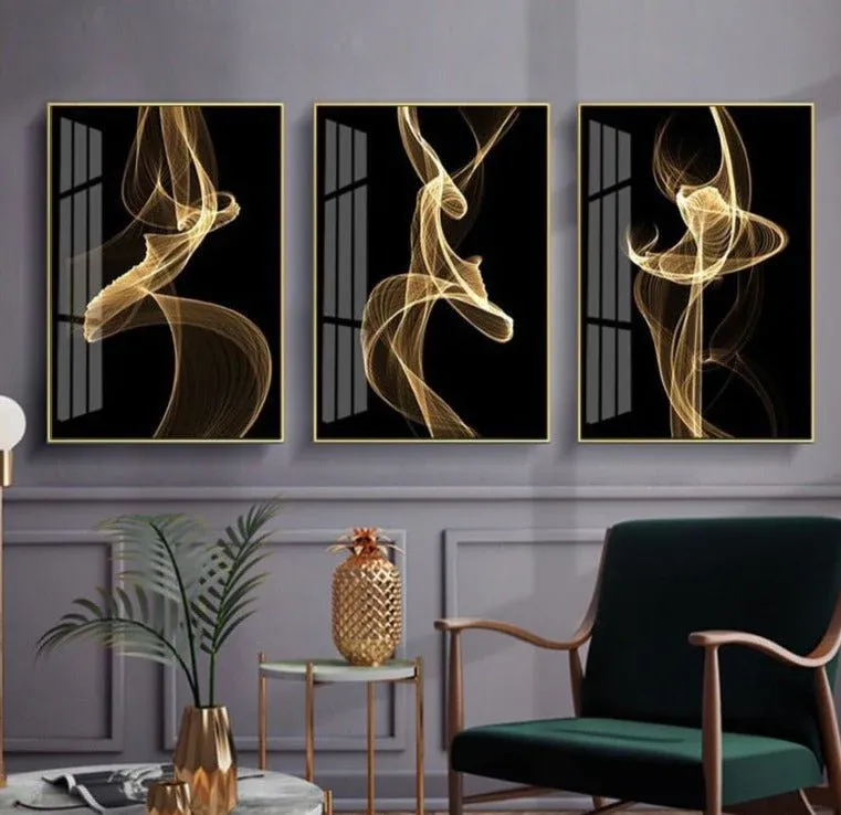 Tableau Abstrait Noir et Or